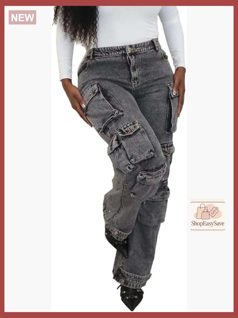 High Waisted Baggy Jeans Casual Loose Wide Leg Denim Pants Ripped Cargo